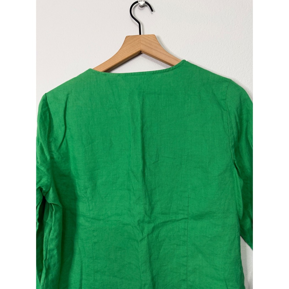 Vintage Susan Bristol - 100% Linen Kelly Green Embroidered Blouse Size Large - Picture 5 of 8